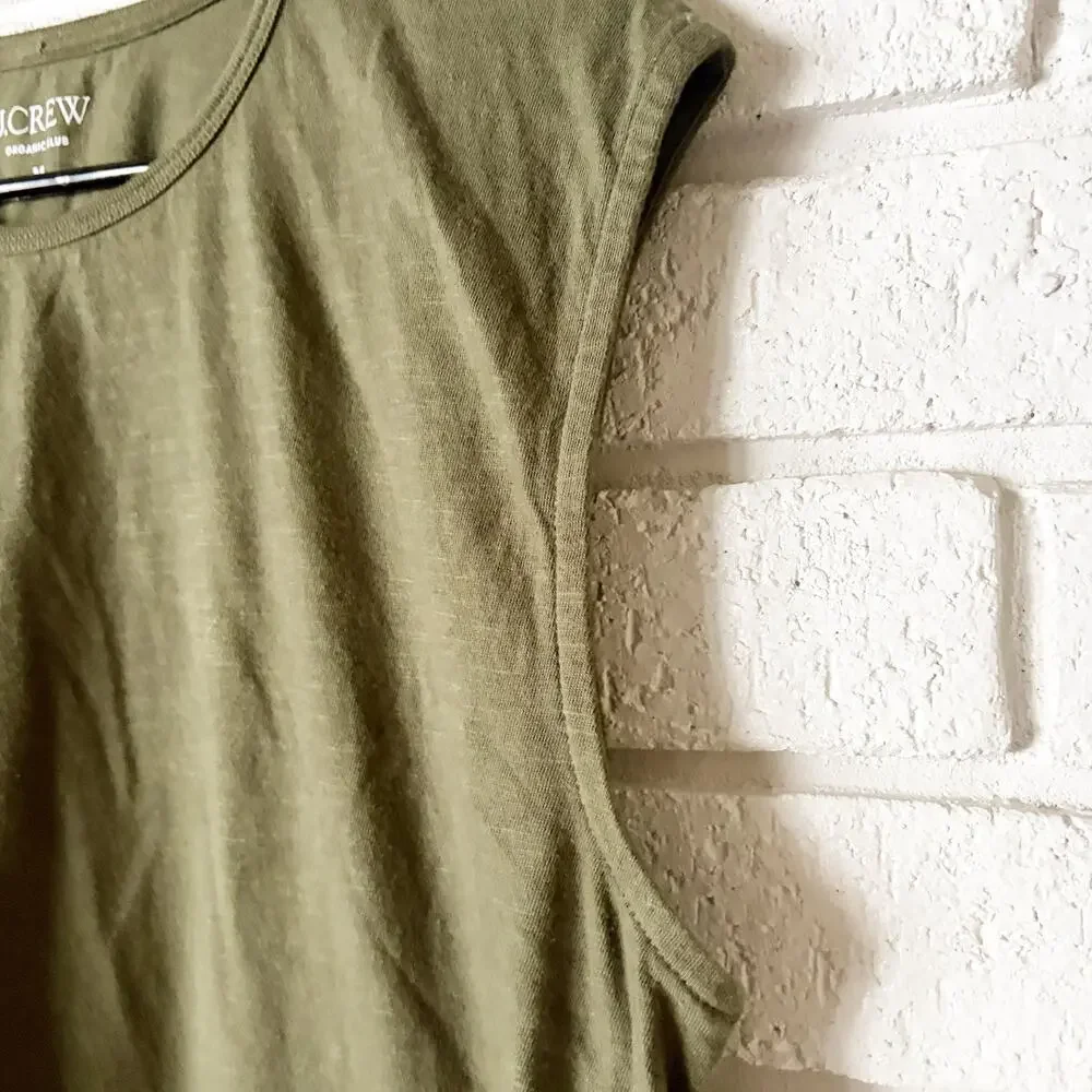 J. Crew Organic Slub Cotton Boxy Muscle Tee Tank Top Olive Green Women's Sz M